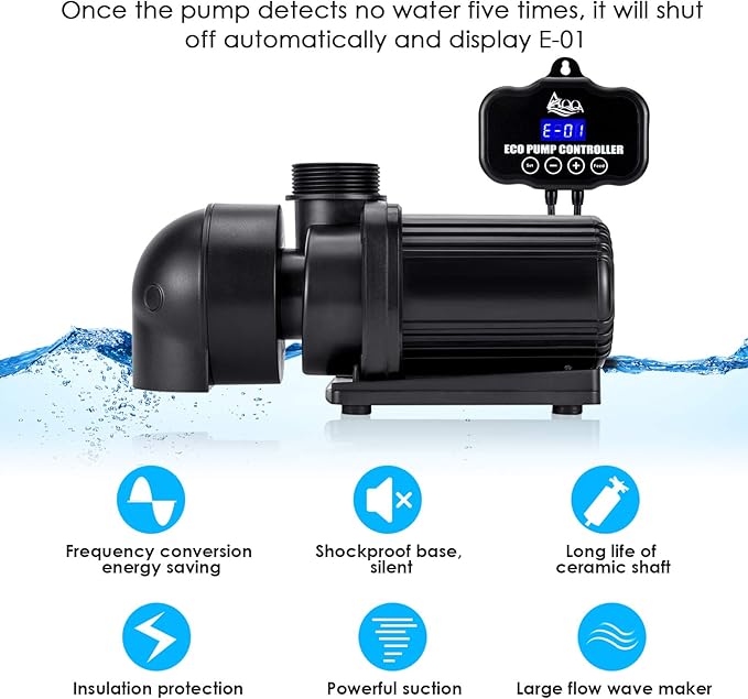 AQQA Controllable Aquarium Water Pump,75W 2400GPH Circulation Make Wave/Feed Mode/20 Options Flow Adjustable, Amphibious Submersible or Land Powerful Return Pump for Saltwater & Freshwater