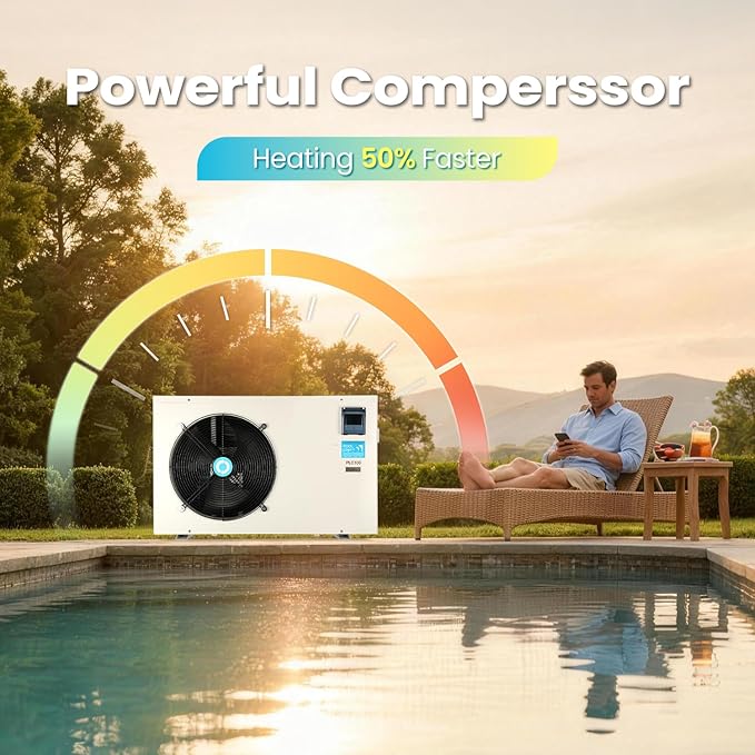 POOLCOMFT Inverter Swimming Pool Heat Pump, Electric Pool Heater for Above Ground and Inground Pool, Smart WiFi Control, Heating and Cooling Pool Heater, 10000 Gallons