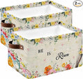 Easter Storage Bins Cubes Waterproof Cloth Storage Basket, Spring Watercolor Vintage Bunny Eggs Flower Foldable Storage Bags for Shelf Closet Clothes Storages Organizers with Handles 15x11x9.5 in 2PCS