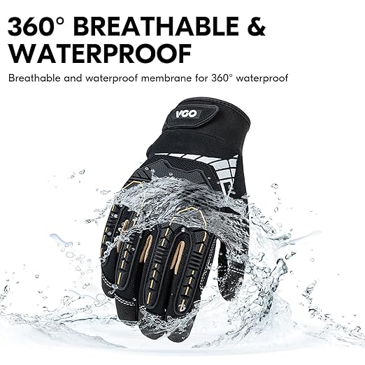 Vgo... 1-Pair 32°F Waterproof Heavy Duty Winter Work Gloves Men,Mechanic Gloves, Impact Protection& Vibration Reduction (Size XL, Black&Gold, SL8849FW)