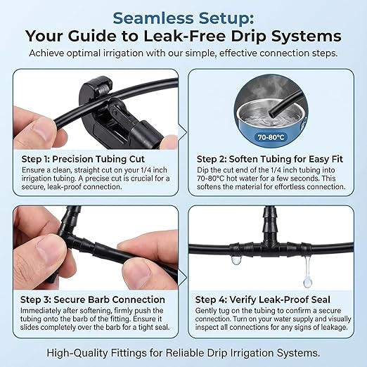 RAINFLOW Drip Irrigation Fittings Kit 1/4 Inch – Barbed Connectors, Tees, Elbows, End Plugs and Couplings, Tool-Free Drip Irrigation Parts for Garden, Greenhouse and Lawn Watering Systems