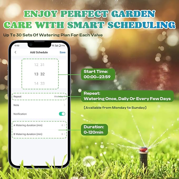 Moongiantgo Smart Solar WiFi Timer Kit, App Control Sprinkler Timer with 30m Pipe+30 360 Degree Bending Nozzle, Outdoor Automatic Watering System Kit with Rain Delay for Irrigation Lawn Yard Garden