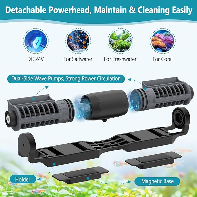 hygger Aquarium Gyre Wave Maker Fish Tank Cross-Flow Pump Adjustable Aquarium Water Circulation Powerhead with Controller Magnetic Base (2380GPH)
