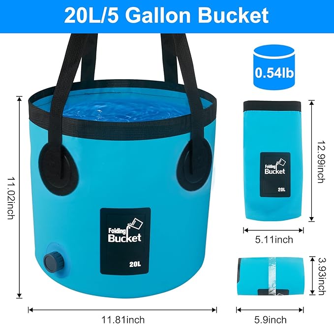 Car Wash Bucket with Drain Valve, 5 Gallon Collapsible Bucket for Cleaning, Portable Ice Buckets Laundry Wash Basin for Fishing Beach Gardening Soaking Feet RV Essentials Outdoor Camping Supplies