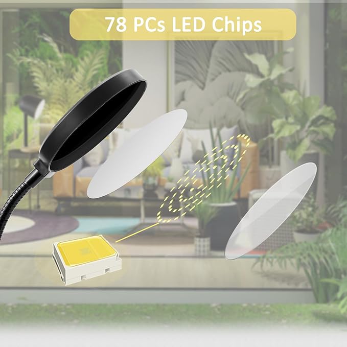Grow Lights for Indoor Plants, 15W Sunlike Full Spectrum LED Plant Lights with Timer Auto On/Off 3/9/12H, LED Grow Lamp for Indoor Plants, 9 Dimmable Levels, Waterproof