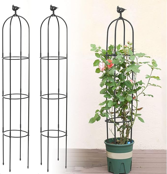 2PCS Garden Obelisk Trellis for Climbing Plants, Kalolary 6FT Black Garden Tower Trellises Rustproof Metal Potted Plant Climbing Support for Indoor Outdoor Flowers Vegetable Fruits Vines Support