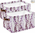 Purple Weeping Eucalyptus Storage Bins Cubes Waterproof Cloth Storage Basket,Spring Summer Farmhouse Leaves Foldable Storage Bags for Shelf Clothes Storages Organizers with Handles 15x11x9.5 in 2PCS