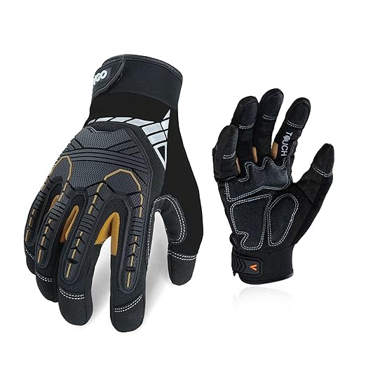 Vgo... 1-Pair Heavy Duty Synthetic Leather Work Gloves, Impact Protection Mechanic Gloves, Rigger Gloves,Vibration Reduction, Touchscreen Capable (Size XS, Black, SL8849)
