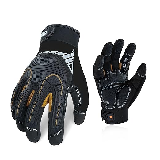 Vgo... 1-Pair Heavy Duty Synthetic Leather Work Gloves, Impact Protection Mechanic Gloves, Rigger Gloves, Vibration Reduction, Touchscreen Capable (Size S, Black, SL8849)