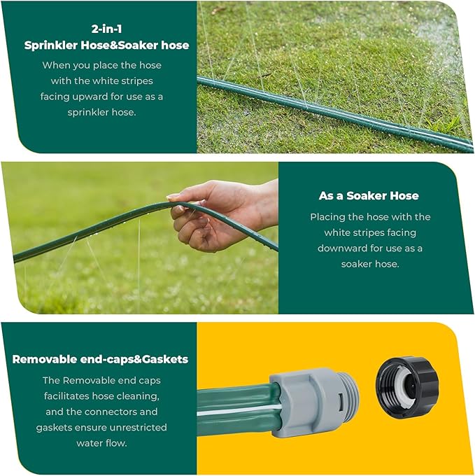 Sprinkler Soaker Hose 50ft 2Pack for Garden Lawn, Watering Pipe with Holes, High-Efficiency Water-Saving Garden Irrigation System, Drip Hose Sprinkler