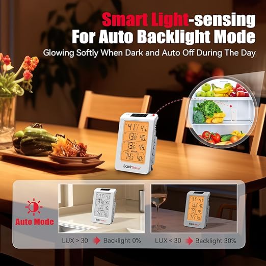 Wireless Freezer Monitor with 3 Sensors, 328ft Long Range Digital Refrigerator Thermometer with Min/Max Temp and Smart Adjustable Orange Backlight, for Home, Garage & Breast Milk