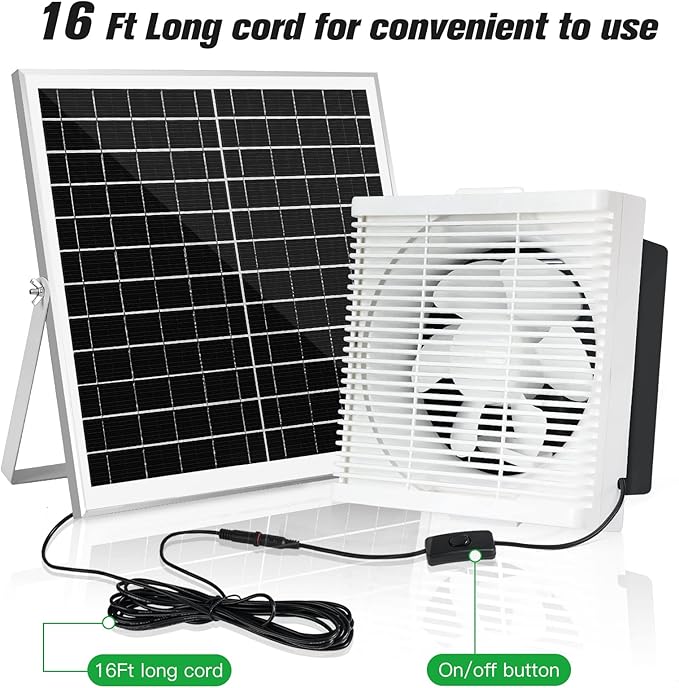blessny Solar Powered Exhaust Fan, 25W Solar Panel +10" Shutter Ventilation Vent Fan for Outside Greenhouse, Chicken Coop, Shed, Pet House