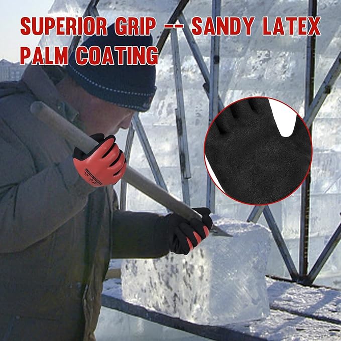 AIGEVTURE Waterproof Winter Work Gloves Men,Cold Weather Insulated Work Gloves Thermal Liner Superior Grip Latex Coating Warm for Outdoor Large