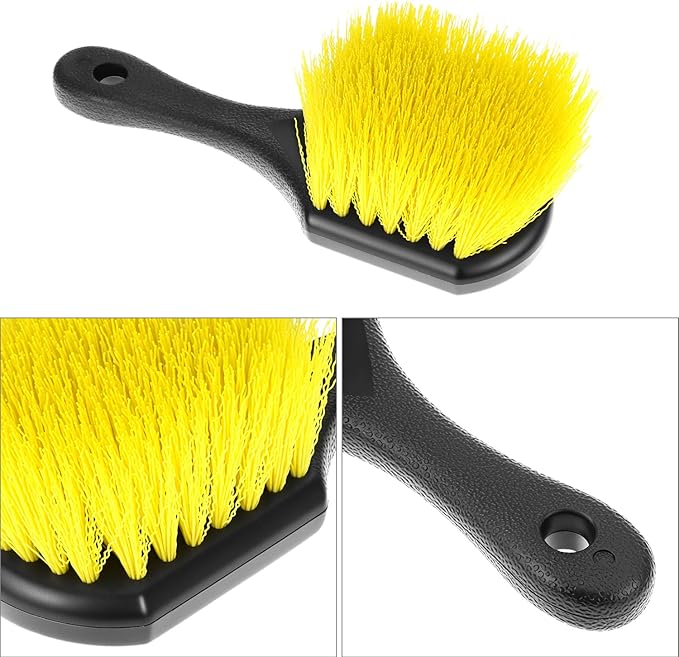 QWORK 8" Utility Scrub Brush with Plastic Handle and Yellow Polypropylene Bristles, 2 Pack Multi-Purpose Cleaning Tool for Wheels and Tires