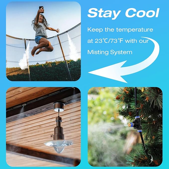 H&G lifestyles Patio Mister, Outddor Misters for Outside Patio,Water Misters for Cooling,26FT Misting System for Green House,8 Brass Mister Nozzles,Fits 3/4" GHT Garden Hose,for Backyard Trampoline