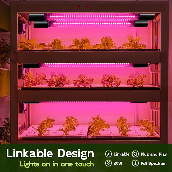 Hlite 16inch 2 Pack LED Grow Lights - Linkable Grow Lights for Indoor Plants, Full Spectrum Plant Lights Plug and Hanging Design with On/Off Switch Hanging Grow Light from seedling to Flowering, Black