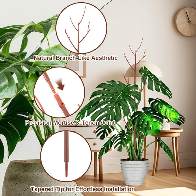 PERSZEN 6 Pack Stackable Monstera Plant Support, Plant Stakes for Indoor and Outdoor Plants Use, Garden Stakes for Climbing and Potted Plants, Pothos, Philodendron, Brown
