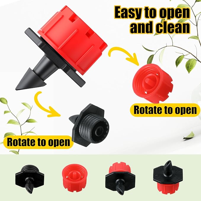 Yaocom 400 Pcs Sprinkler Irrigation Drippers, 1/4 Inch Barbed Drip Emitter, 360 Degree Watering Adjustable Suitable Anti-Clogging Drippers for 4mm/7mm Garden Watering Tubing System (Red)