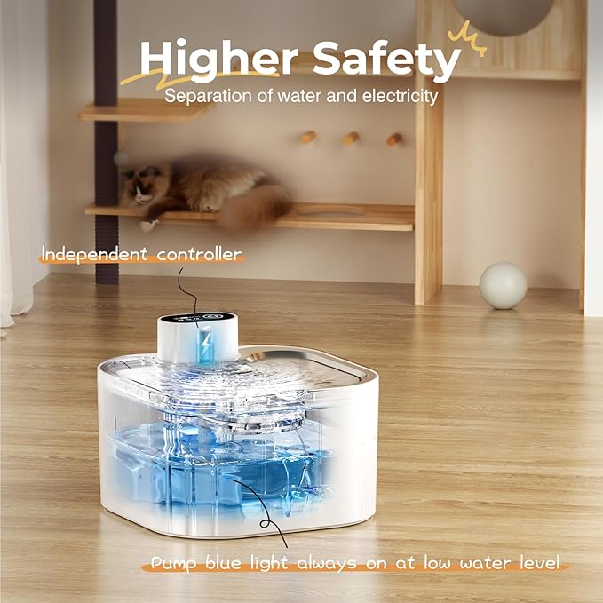 Battery Operated Cat Water Fountain 3L Water Fountains for Cats Indoor with Stainless Steel Tray Ultra-Silent Automatic Water Dispenser for Pet Easy Clean Wireless Cat Fountains for Drinking