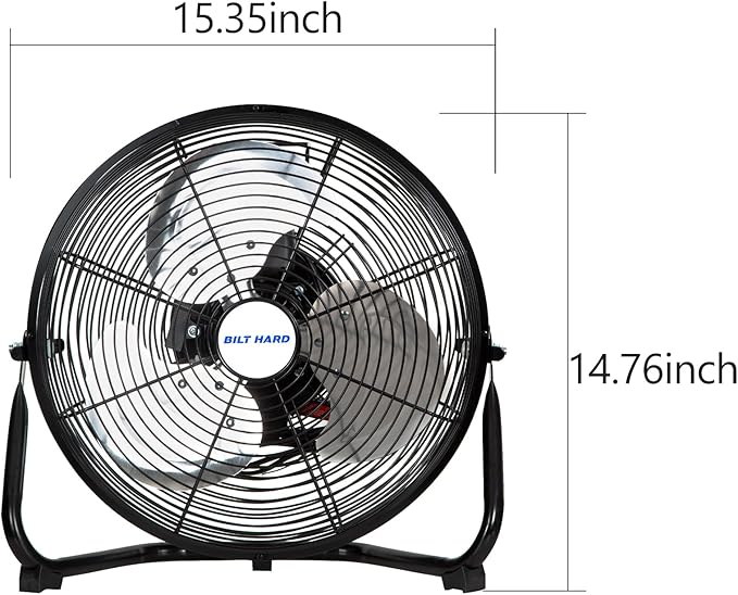 BILT HARD 12 in. High Velocity Heavy Duty Metal Floor Fan, 3 Speeds 1680 CFM Powerful Airflow Fan with 180-Degree Tilt for Bedroom, Home, Residential Use