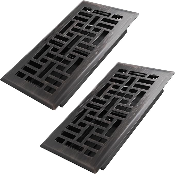 Howeall 4x8 Inches 2 Pack Heavy Duty Walkable Floor Register Easy Adjust Air Supply Lever Floor Vents - Seattle Design - Vent Cover for Home Floor - Oil Rubbed Bronze