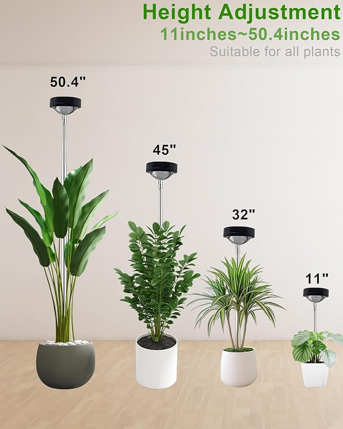 yadoker Plant Grow Light, LED Growing Light Full Spectrum for Indoor Plants,Black Magnifying Glass Plant Lights,Height Adjustable, Automatic Timer, 5V Low Safe Voltage,Idea for Large