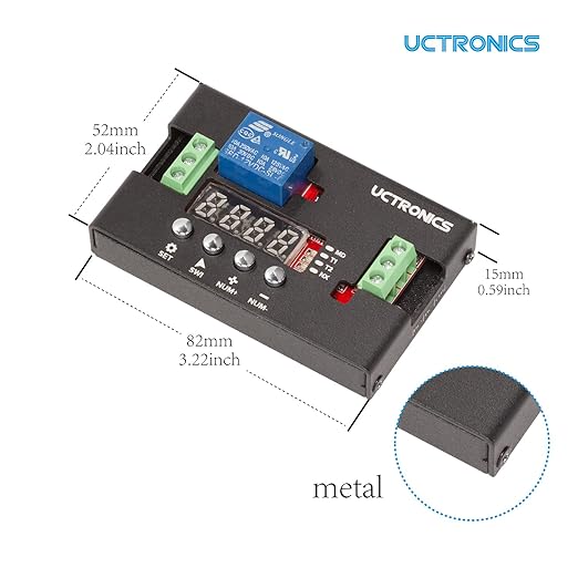 UCTRONICS DC 12V Programmable Time Delay Relay Module with Metal Enclosure, On Delay and Off Delay Timer for Automobile, Raspberry Pi, Industrial Control, and Other Automatic Control Projects
