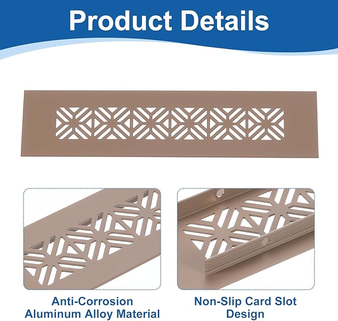 uxcell 2Pcs Aluminum Alloy Air Vents, 200 x 50mm / 7.9 x 2" Rectangle Louvered Ventilation Grille Cover with Mounting Screws for Door Cabinet Wardrobe, Brown