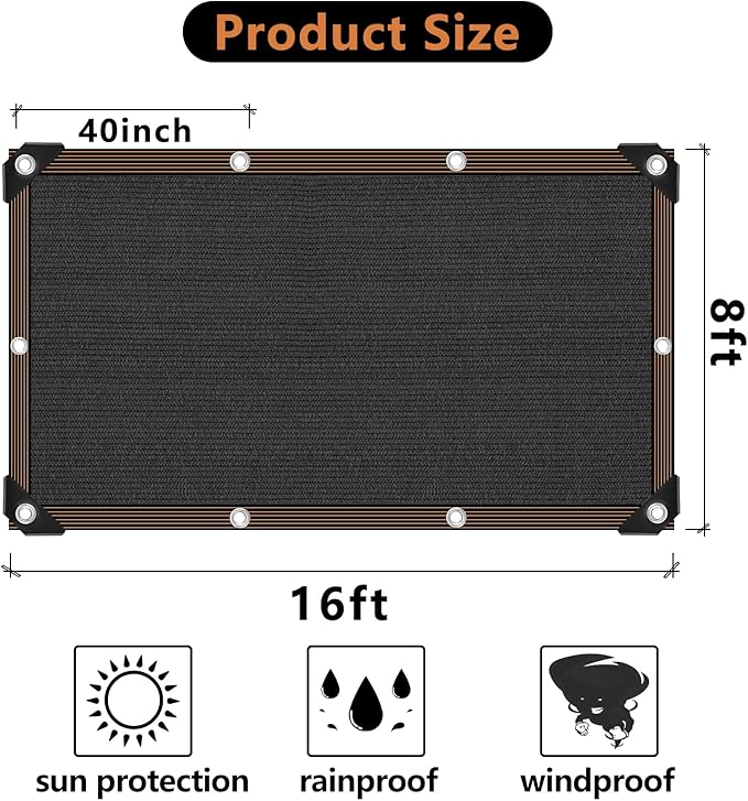 90% Black Shade Cloth, Resistant Mesh Tarp with Grommets, Garden Sun Protection Netting Cover with Taped Edge for Plant Greenhouse Patio Tomatoes Chicken Coop Barn Kennel, 8x13FT