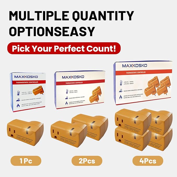 MAXKOSKO 2 PCS Freeze Thermostatically Controlled Outlet，Automatically Turn On Below 38 °F and Off Over 50 °F