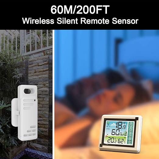 Number-one Wireless Weather Station Indoor Outdoor Thermometer with Remote Sensor, Digital Temperature and Humidity Monitor with LCD Backlight, Touchscreen, Min/Max Records for Home, Office, Baby Room
