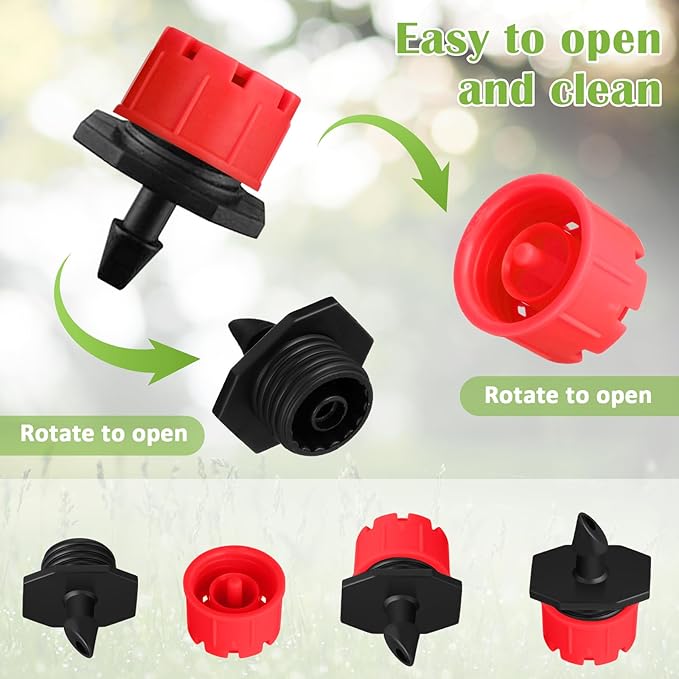 Yaocom 600 Pcs Sprinkler Irrigation Drippers, 1/4 Inch Barbed Drip Emitter, 360 Degree Watering Adjustable Suitable Anti-Clogging Drippers for 4mm/7mm Garden Watering Tubing System (4 Colors)