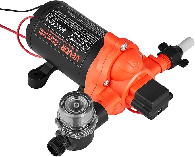 VEVOR RV Water Pump, 12V DC 4 GPM (15.1 L/min), 3-Chamber Self-Priming Diaphragm Water Pump with Automatic Pressure Switch, 40 PSI Max Pressure, On Demand for RV, Caravan, Marine, Yacht, Car Washing