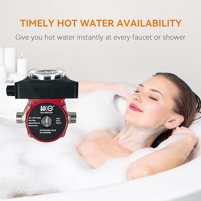 BACOENG Hot Water Recirculating Pump, Auto Start/Close Water Circulation Pump With Timer, Ultra-silent Stainless Steel Head for Electric Water Heater System/Tank Water Heaters