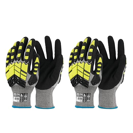 2 Pairs Safety Work Gloves,Impact Gloves for Men Women,Cut Resistant Non-Slip Heavy Duty Gloves with Nitrile Grip,Touch Screen Glove with Impact Protection for Mechanic Construction, Medium