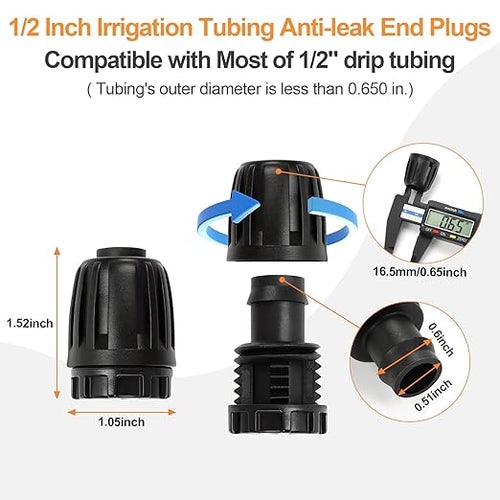 1/2 Inch Drip Irrigation End Plug Fittings, 12 Pieces 1/2'' Drip Line Barbed Locked End Cap Connectors for 1/2 Inch Irrigation Tubing (1/2" ID x 0.650" OD) for Garden Watering System