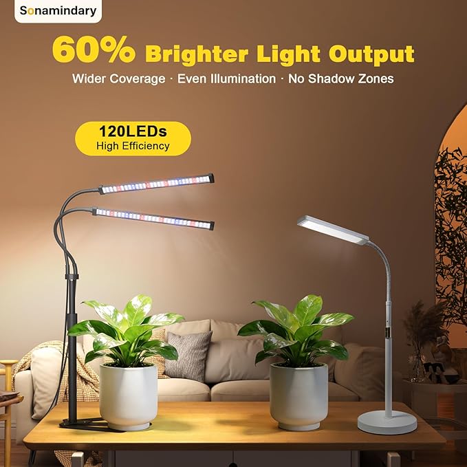 Grow Lights for Indoor Plants, Full Spectrum LED Plant Light with 9.8-35 in Tripod Stand, 120 LEDs 5700K, 4/8/12H Auto Timer, 5 Brightness Levels