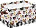 Farmhouse Rooster Storage Bins Cubes Waterproof Cloth Storage Basket,Country Watercolor Flowers Black Plaid Foldable Storage Bags for Shelf Clothes Storages Organizers with Handles 15x11x9.5 in 1PCS