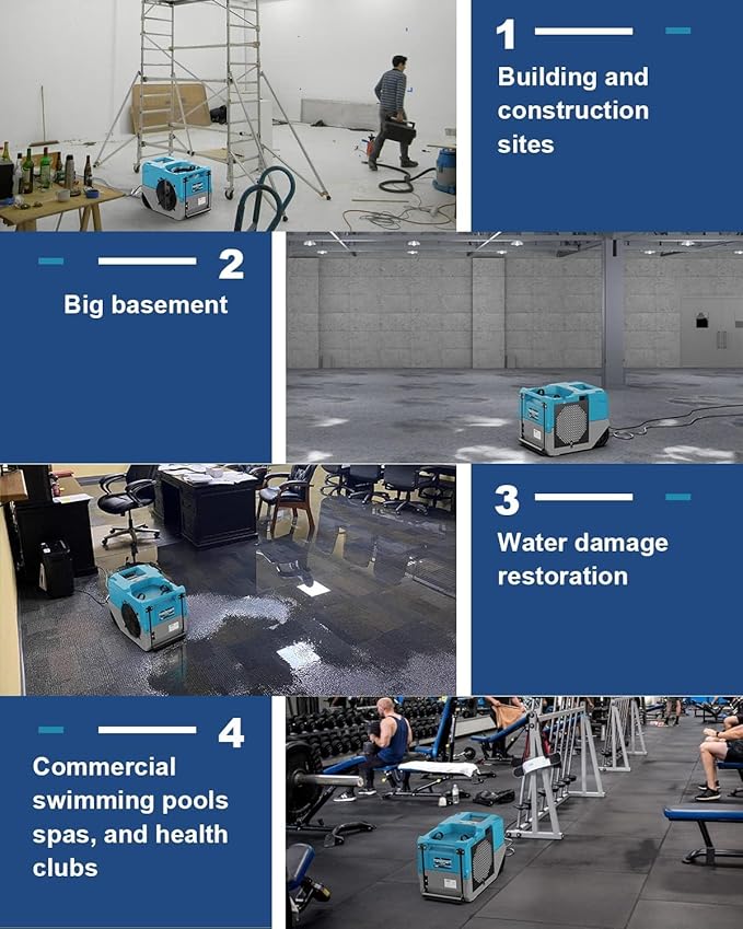 ALORAIR 264 PPD LGR Commercial Dehumidifier with Pump, Up to 3,000 Sq.Ft Industrial Dehumidifier with Drain Hose Potable Wheels Design for Whole House, Basement, Warehouse, Garage, Blue