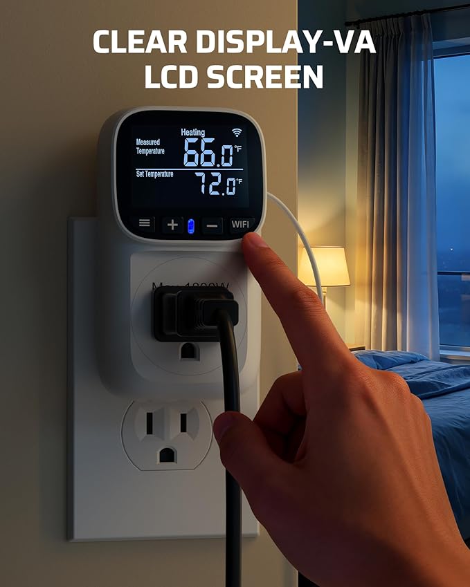DEWENWILS Smart WiFi Temperature Controller, 15A 1800W Thermostat Controlled Outlet Plug, Bluetooth APP Remote Control, 24 Hour Schedule Timer, for Greenhouses, Incubators, Brewing, Reptiles, Garages