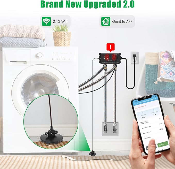WiFi Smart Water Shutoff Valve with Leak Sensor, 3/4" Brass Valve & Extra Hose, Effortless Remote Control and Real-Time Water Leak Alerts via App