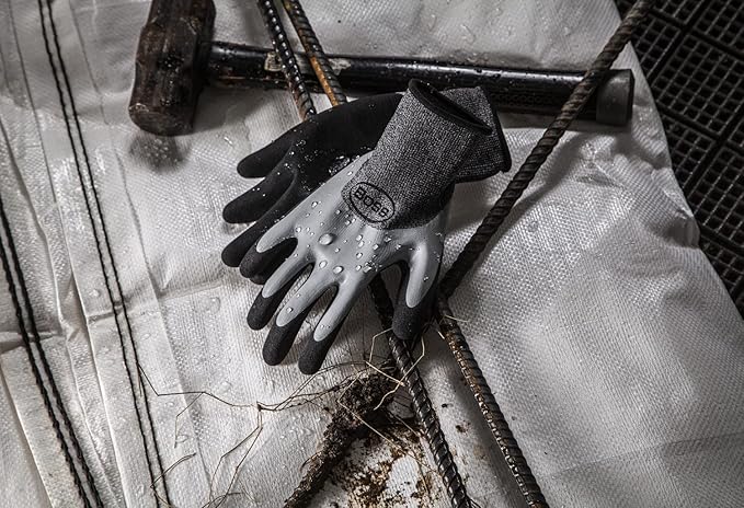 BOSS Men's Tactile Barrier Dual Layer Latex Coated Work Gloves, Water Resistant, Superior Grip, Tear Resistant