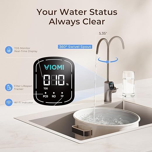 VIOMI V8 Pro 800GPD Reverse Osmosis System, 9 Stage Tankless Under Sink RO Water Filter, NSF/ANSI 372 & 58 Certified, 3:1 Pure to Drain, Reduce PFOA/PFOS, Smart LCD Faucet, Incl. 1 Extra Filter