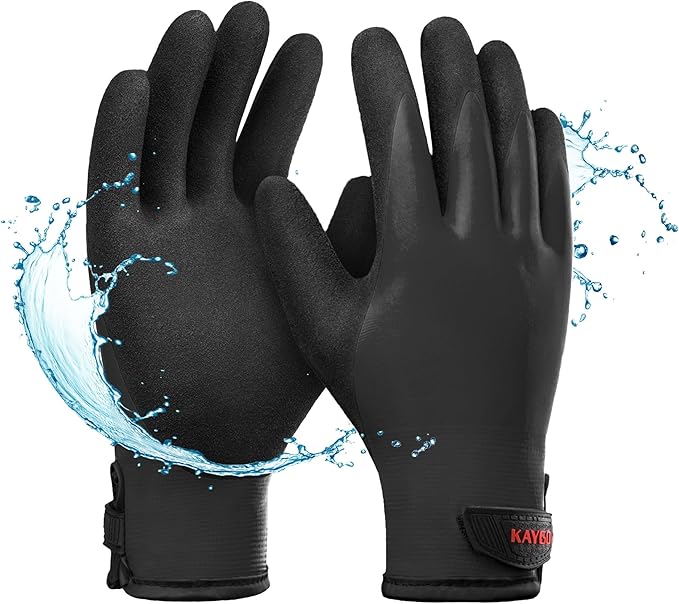 KAYGO Winter Waterproof Thermal Work Gloves, Double Latex Coated, Insulated Warm Liner For Cold Weather, KG145,Black