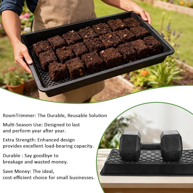 RooTrimmer 10 Pack 1020 Trays and 10 Pack 1020 Mesh Bootom Trays, 20'' x 10'', Heavy Duty Propagation Flats for Microgreens, Seed Starting, Soil Blocks, Hydroponics & Wheatgrass (10 Sets)