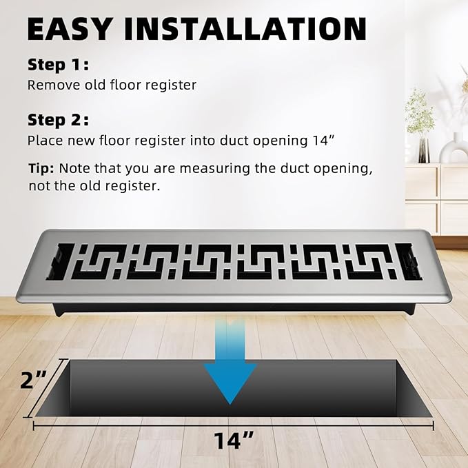 Floor Register 2x14-6 Pack Floor Vent Covers Heavy Duty Walkable Steel Floor Vents Adjustable Decorative Vent Covers for Home Floor Sidewall Office or Ceiling Vent