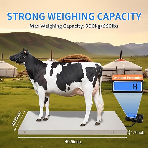 Postal Digital Livestock Scale, 660lbs 201 Stainless Steel Digital Pet Scale Platform Heavy Duty Livestock Scale Kit for Pet Cat Dog Cattle(40.5" L x 20.6" W)