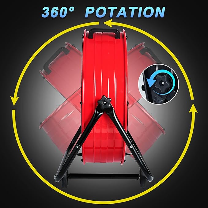 WARMLREC 24" Industrial Floor Fan, 8900 CFM High Velocity Drum Fan with 3 Speeds, Portable Heavy Duty Industrial Fan for Warehouse, Workshop, Factory, Commercial, Residential and Greenhouse Red