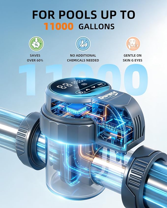 Smart Saltwater Pool Chlorinator System 11000 Gallons, Salt Chlorine Generator Above Ground Pool with APP Control for Pool Water Treatment, Salt Cell for Inground Pool, USA Titanium Cell, IPX5