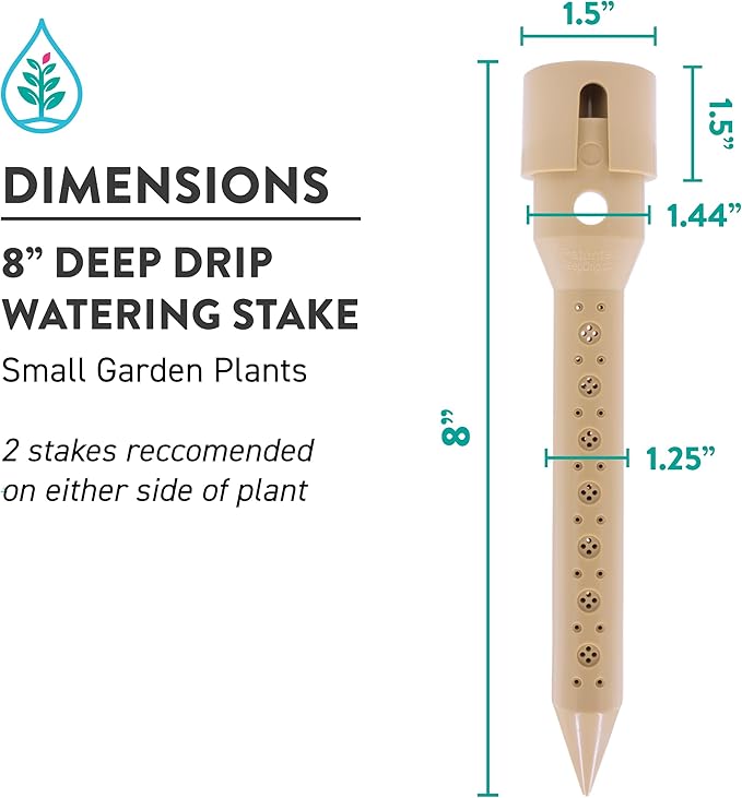 8 in. DEEP DRIP Garden Watering Stake (4 Pack) (Tan) | UV-Protected ABS Plastic Deep Root Irrigation Spike for Flowers, Fruits, Vegetables, Potted Plants